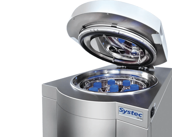 Geöffneter vertikaler Standautoklav der Systec VE-Serie